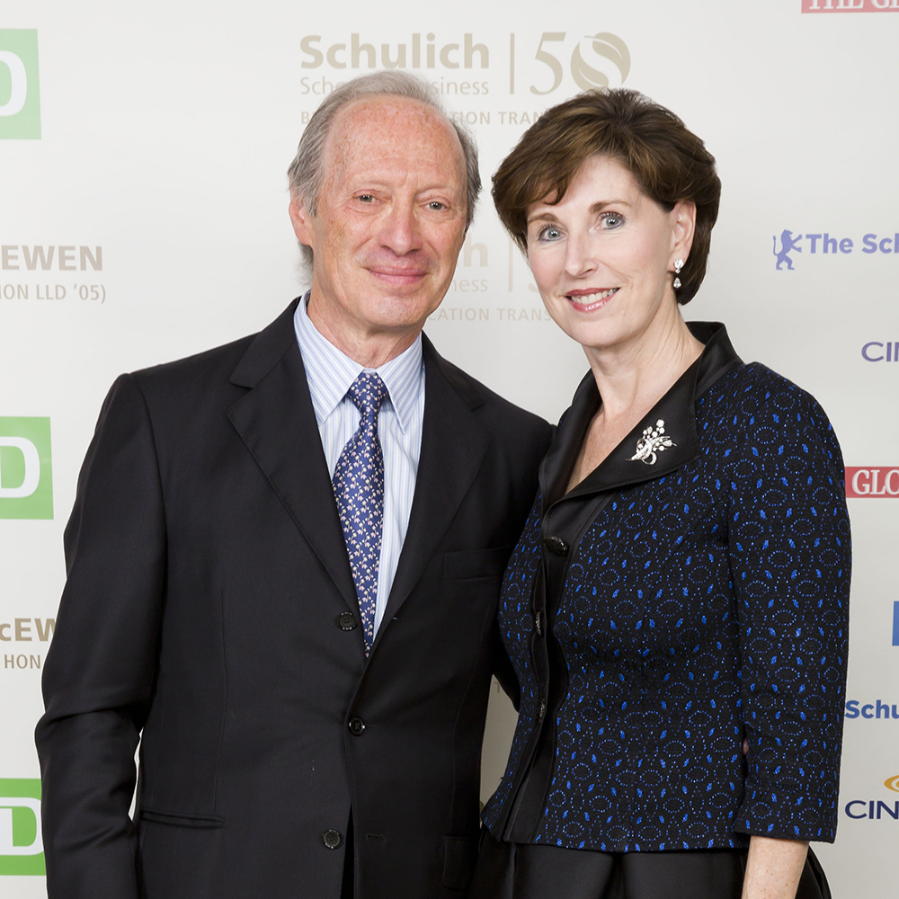 Kathleen Taylor (MBA/JD ’84, Hon LLD ’14) Chancellor, York University, photographed with a gentleman.