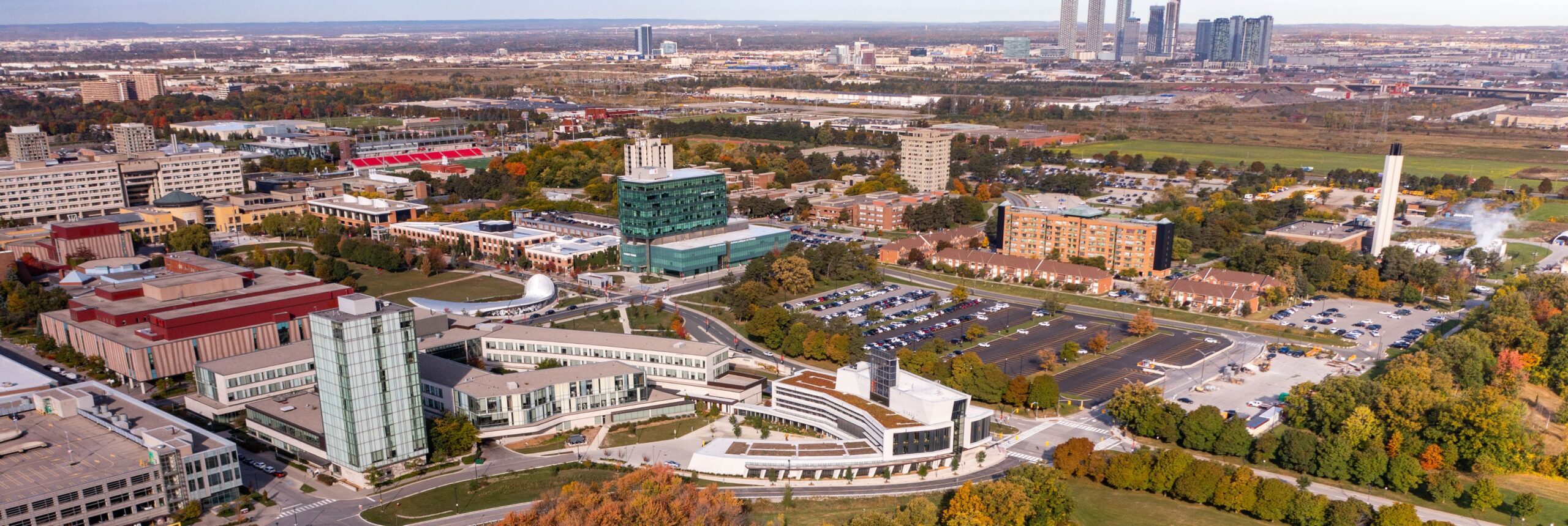 Exterior arial photo of the entire York University campus with Schulich at the forefront.